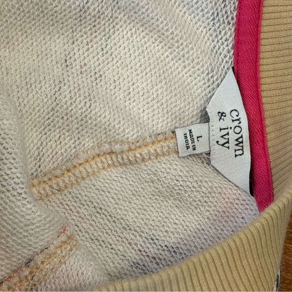 Crown & Ivy Women’s Cream/Pink/Navy Plaid Long Sleeve Scoop Neck Sweatshirt L - Picture 9 of 10